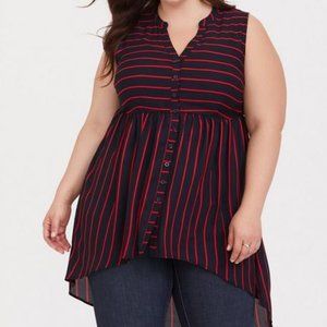 torrid Lexie Georgette Hi/Lo Tunic Tank, red/navy, sz 2 NWT